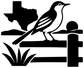 Texas mockingbird fence vinyl decal graphic: bird, Texas outline, fence posts, grass