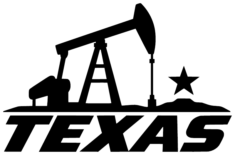 Pumpjack silhouette vinyl decal with star and TEXAS lettering, bold black and white design