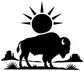 Black bison vinyl decal silhouette with sun and prairie grass, no background
