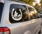Horseshoe vinyl decal with cowboy and horse silhouette