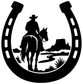 Black horseshoe vinyl decal with cowboy riding and horse in field