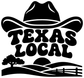 Texas local pride vinyl decal showing cowboy hat, TEXAS LOCAL lettering, black and white