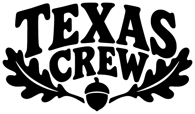Texas Crews vinyl decal, bold black lettering with wreath and star emblem