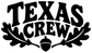 Texas Crews vinyl decal, bold black lettering with wreath and star emblem