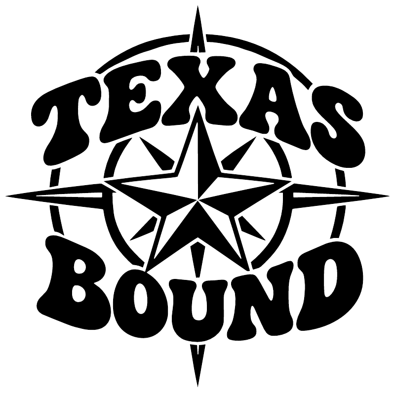 Texas Bound lettering vinyl decal, black design with star in the center