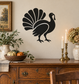 Thanksgiving turkey vinyl decal, black silhouette with white feather lines