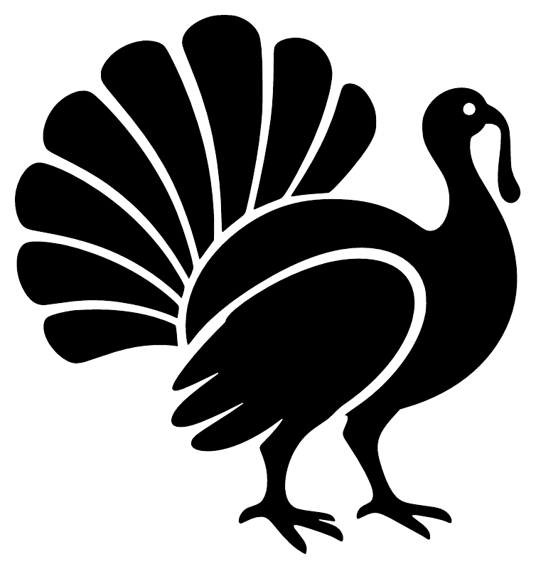 Black turkey vinyl decal with white feather detailing, cutout silhouette