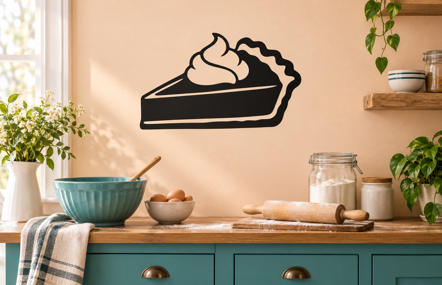 Pie slice vinyl decal with black outline and white filling