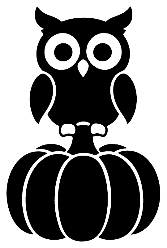 Thankful owl vinyl decal close-up of owl face and stacked black pumpkins