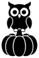 Thankful owl vinyl decal close-up of owl face and stacked black pumpkins