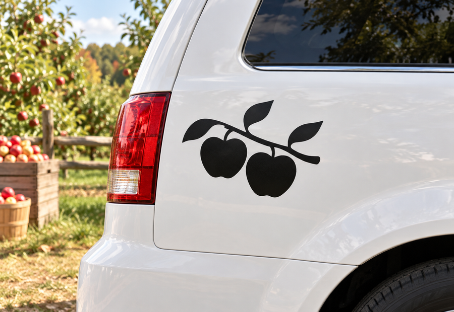 Thanksgiving vinyl decal: black fruit branch with leaves on a car