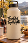 Thankful Together Thanksgiving vinyl decal in black script with maple leaf graphic