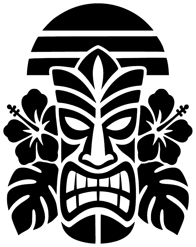 Vinyl totem decal featuring black tiki face with floral accents