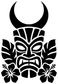 Black tiki face vinyl decal with crescent moon and flowers, graphic close-up