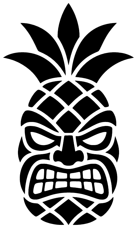 Black and white pineapple smile tiki vinyl decal, bold outline