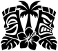 Black and white tiki faces vinyl decal with palm leaves and hibiscus
