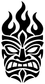 Flame tiki vinyl decal close-up, black tiki face with five flame shapes