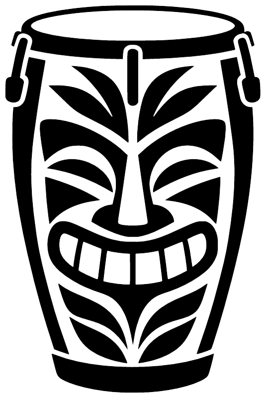 Close-up tiki mask drum graphic vinyl decal in black and white
