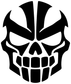 Black-and-white skull mask vinyl decal, bold eyes and teeth design