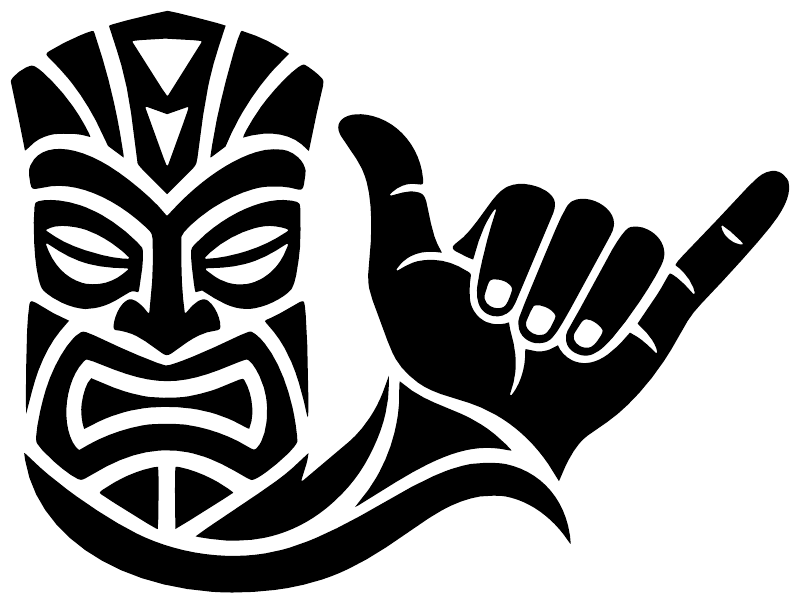 Black and white tiki mask and raised hand vinyl decal