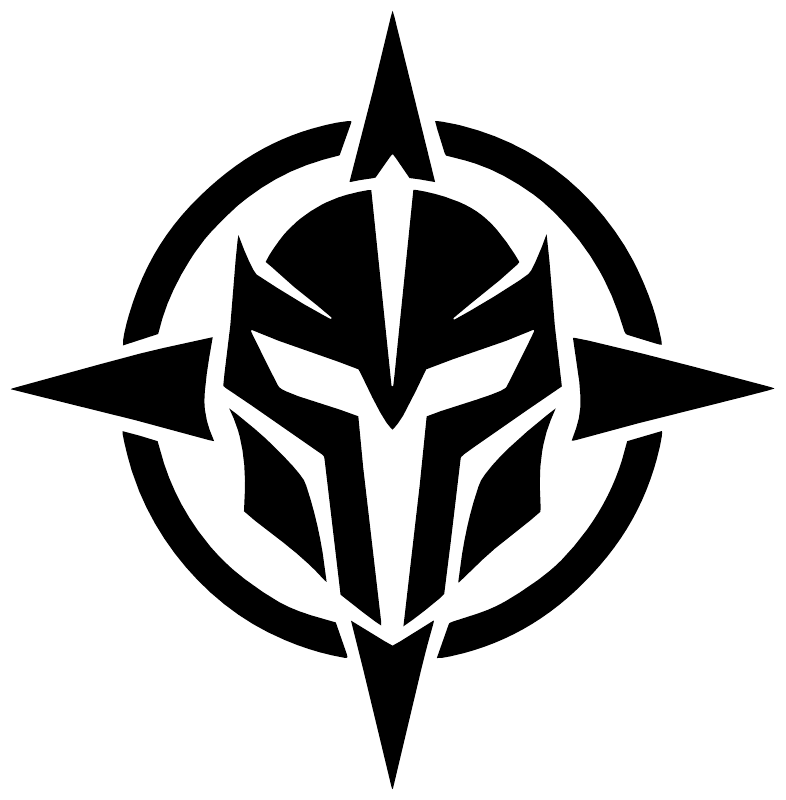 Tiki compass vinyl decal, black-and-white compass emblem with pointed center