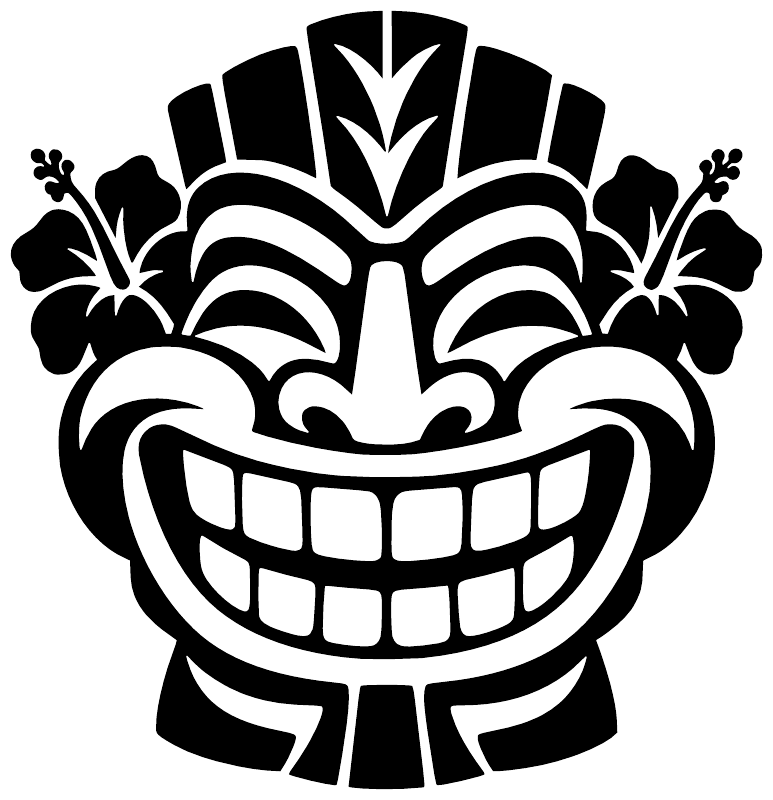 Black and white tiki grin vinyl decal with patterned smiling face