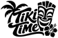 Black Tiki Time vinyl decal with palm tree, hibiscus flower, and sunburst