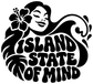Tiki-style vinyl decal design with hibiscus flower, smiling face, wave lines, bold lettering