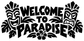 Welcome to Paradise vinyl decal: bold tiki masks, palms, and flowers