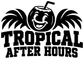 Black tropical tiki vinyl decal with palm leaves and text “TROPICAL AFTER HOURS”
