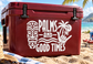 White tiki vinyl decal with palms, waves, mask, and 'PALMS AND GOOD TIMES' text