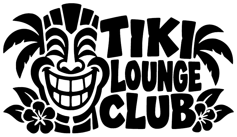 Tiki lounge club vinyl decal with black tiki face, palm leaves, and club lettering