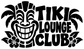 Tiki lounge club vinyl decal with black tiki face, palm leaves, and club lettering