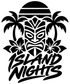 Tiki-themed vinyl decal showing mask, palm trees, and “Island Nights” lettering