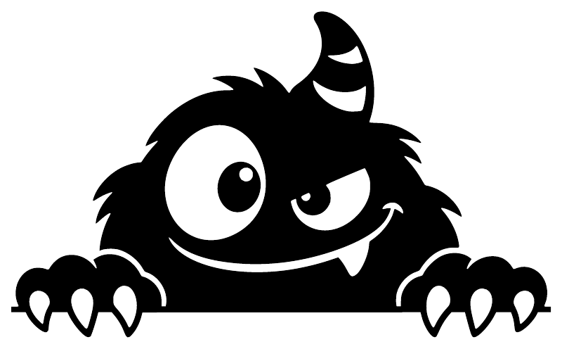 Black cartoon monster vinyl decal graphic with big eyes, horns, and paws