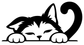 Sleeping cat vinyl decal in black and white, with a large curved question mark