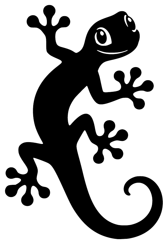 Black gecko vinyl decal with detailed paws and tail, cutout silhouette