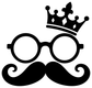 Vinyl decal of a black crown, round glasses, and curled mustache