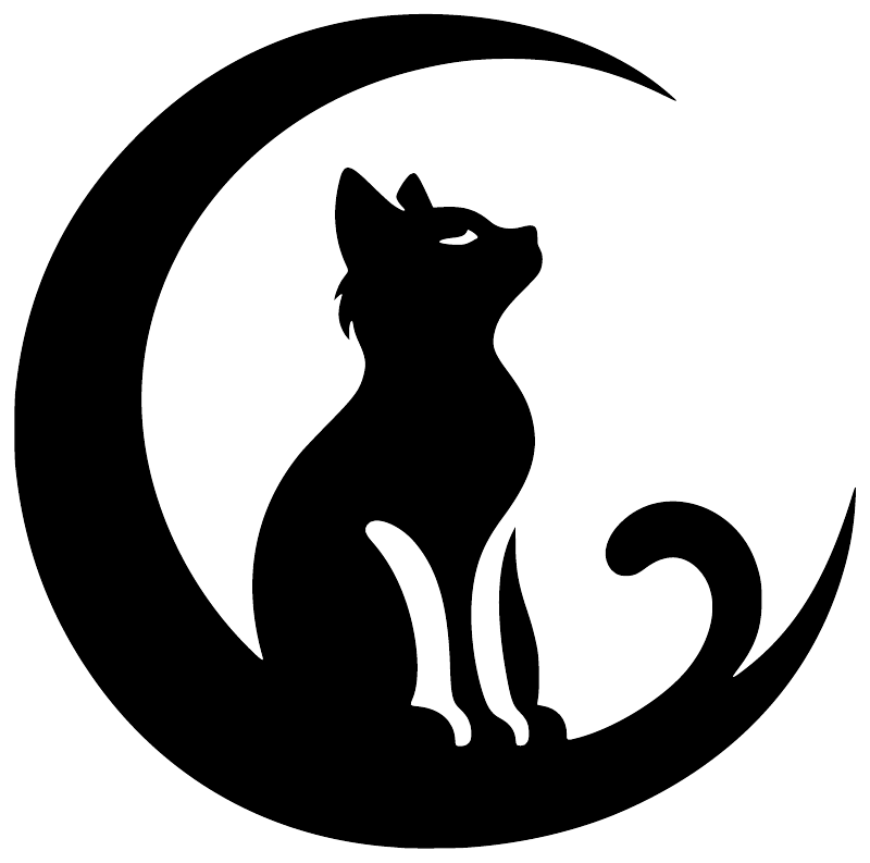 Moon and cat vinyl decal graphic in black silhouette