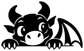 Black cartoon dragon vinyl decal with horns and wings, centered close-up