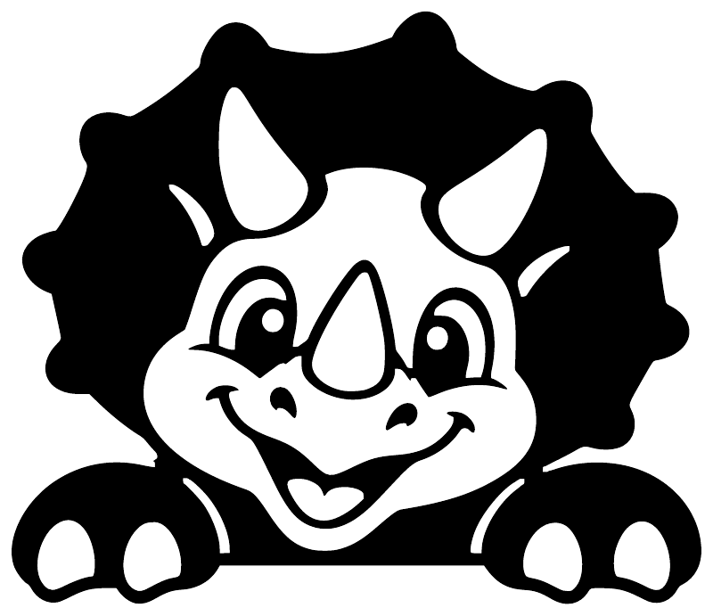 Triceratops peek vinyl decal face, black background with white dinosaur outline