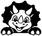 Triceratops peek vinyl decal face, black background with white dinosaur outline
