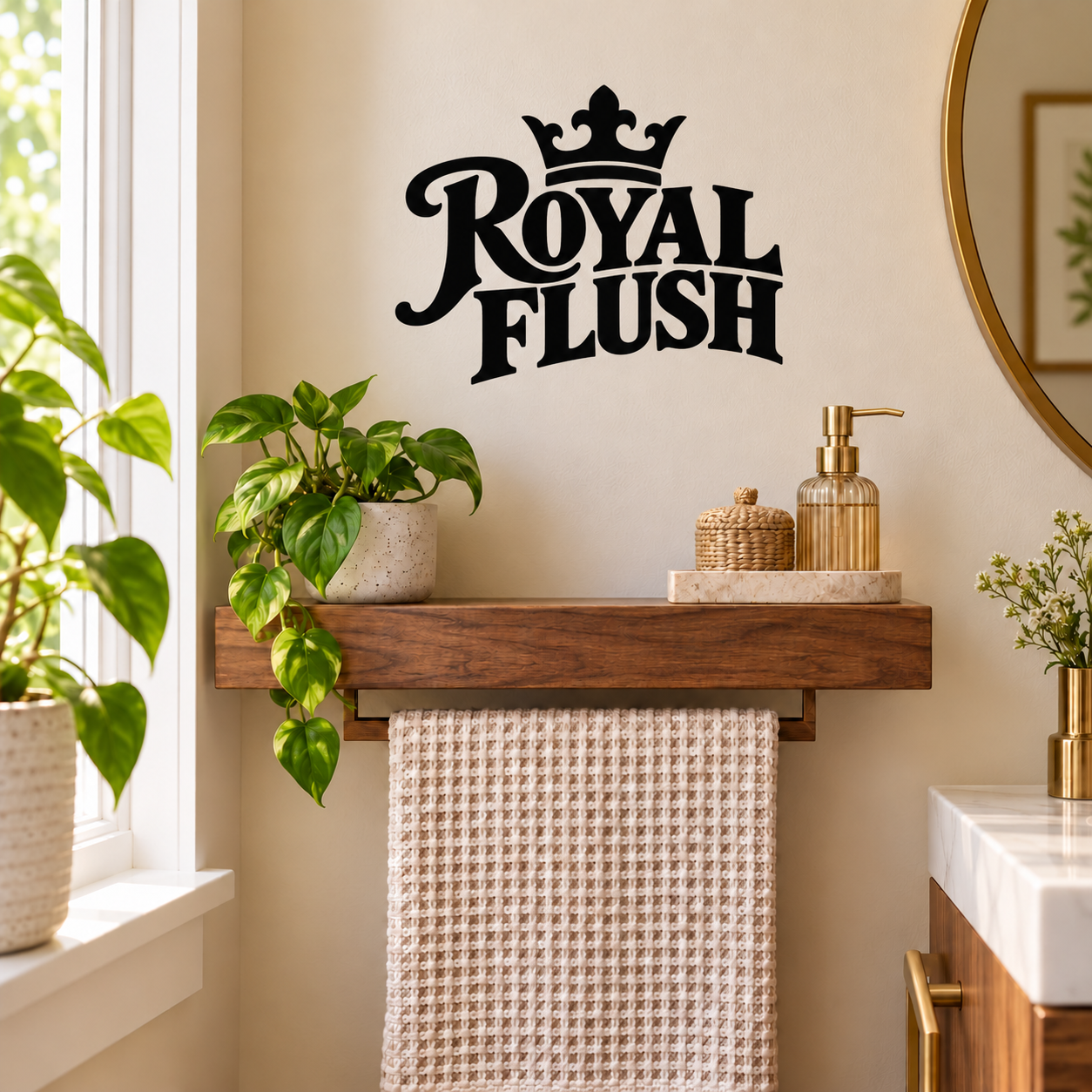 Black Royal Flush vinyl decal with crown and bold lettering on wall