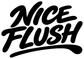 Vinyl decal close-up with bold black 'Nice Flush' lettering