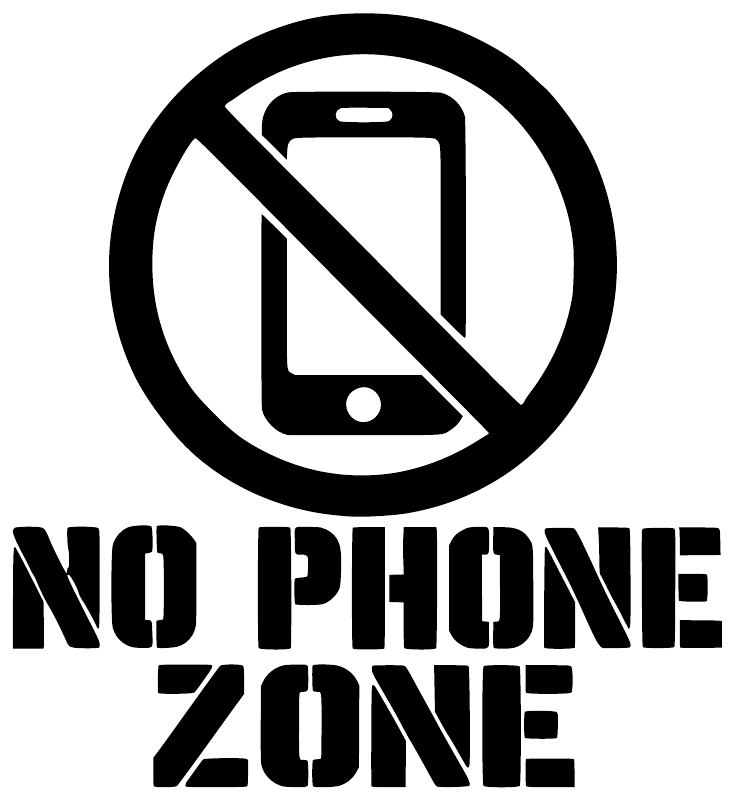No phone zone vinyl decal close-up with black circular phone-slash icon and NO PHONE ZONE letters