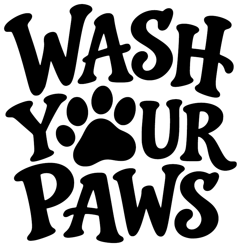 Black vinyl decal text “Wash Your Paws” with paw print, close-up crop