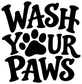 Black vinyl decal text “Wash Your Paws” with paw print, close-up crop