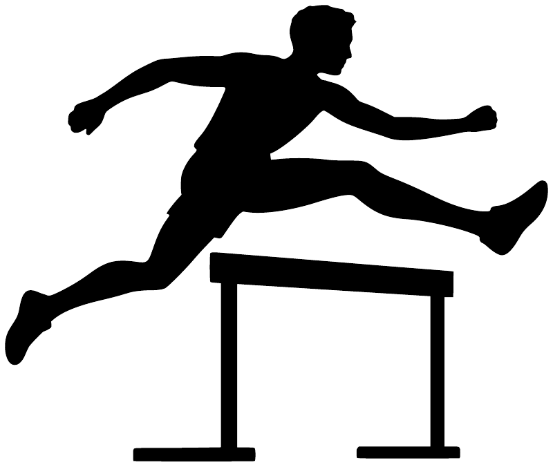 Black hurdle track vinyl decal silhouette of runner clearing hurdle