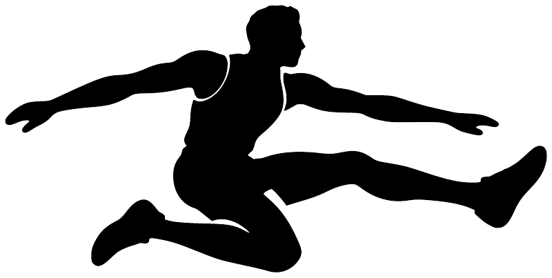 Long jump vinyl decal of black athlete silhouette in midair