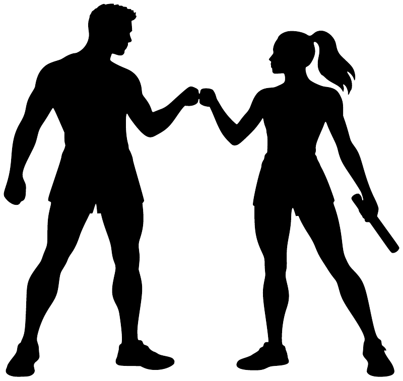 Black vinyl decal silhouette of two track athletes fist bump